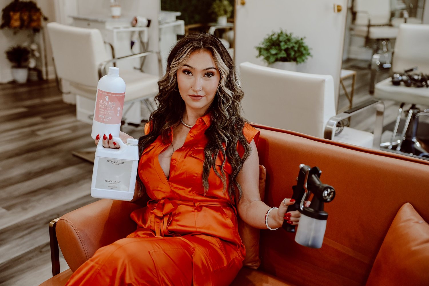 A Dolce Glow custom spray tan session